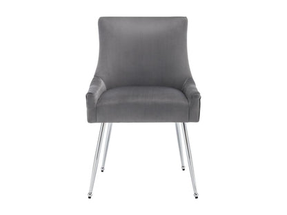 Set of 6 velvet upholstered chairs with veneered legs - Grey/Silver