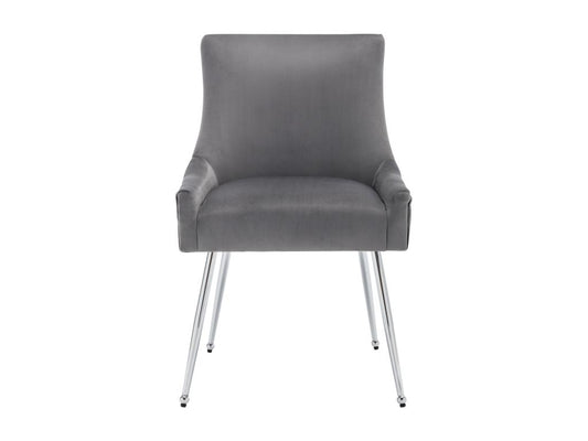 Set of 6 velvet upholstered chairs with veneered legs - Grey/Silver