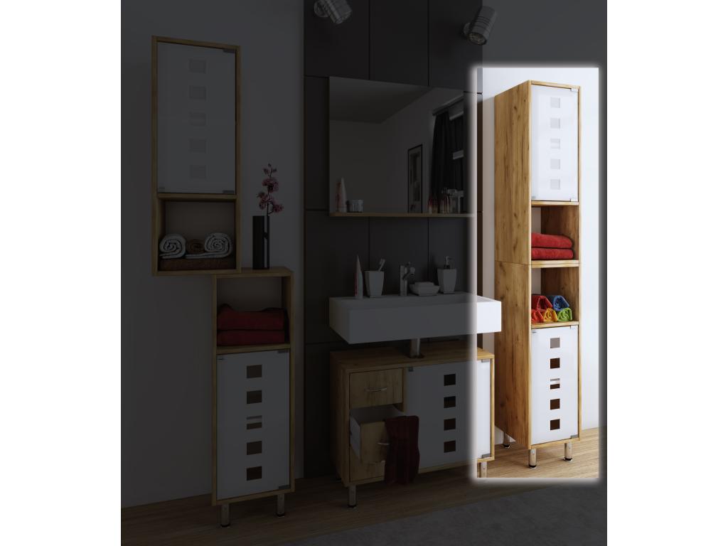 Homzora wooden bathroom furniture stand shelf bathroom tall cabinet with glass door Darola honey oak