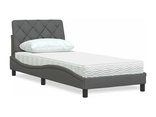 Bed with dark grey mattress 80x200 cm fabric