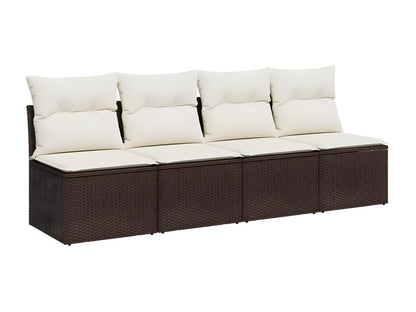 Garden sofa with cushions, 4-seater, brown woven resin