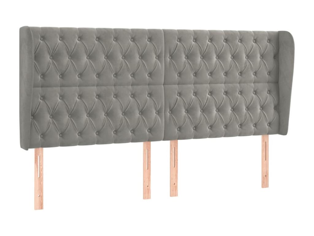 Headboard with wings, light grey, 203x23x118/128 cm, velvet