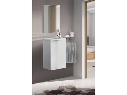 Homzora Vanity Unit, Wall-Mounted Bathroom Cabinet with 1 Door, Mirror, and Sink, 40x22h58 cm, Glossy White