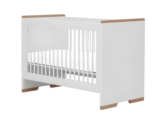 Complete bedroom set including baby cot, changing table, and wardrobe by Doucezen in white and wood.