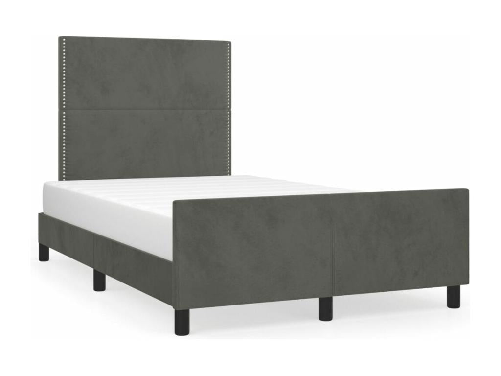 Bed frame with dark grey headboard, 120x190 cm, velvet