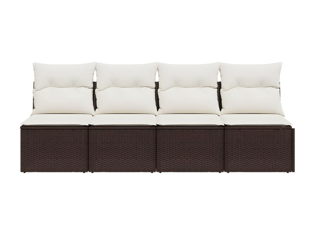 Garden sofa with cushions, 4-seater, brown woven resin