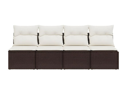 Garden sofa with cushions, 4-seater, brown woven resin