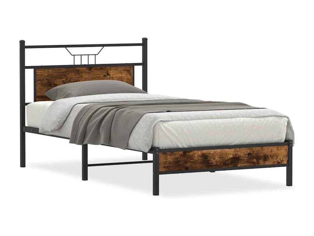 Bed frame without mattress, smoked oak, 107x203 cm, engineered wood
