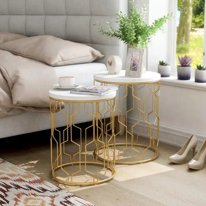 Quarn Modern 16-inch Steel Round 2-Piece Nesting Tables Set by Furniture of America