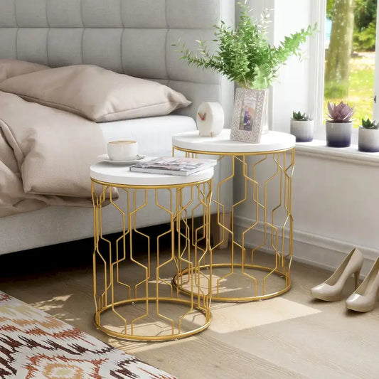 Quarn Modern 16-inch Steel Round 2-Piece Nesting Tables Set by Furniture of America