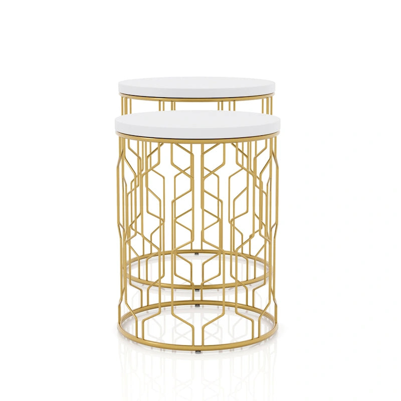 Quarn Modern 16-inch Steel Round 2-Piece Nesting Tables Set by Furniture of America