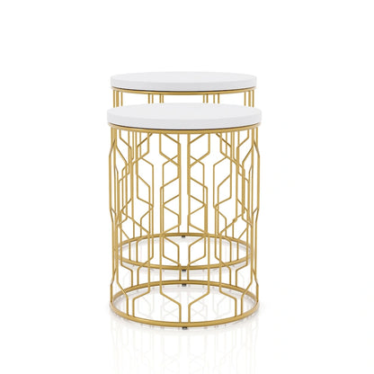 Quarn Modern 16-inch Steel Round 2-Piece Nesting Tables Set by Furniture of America