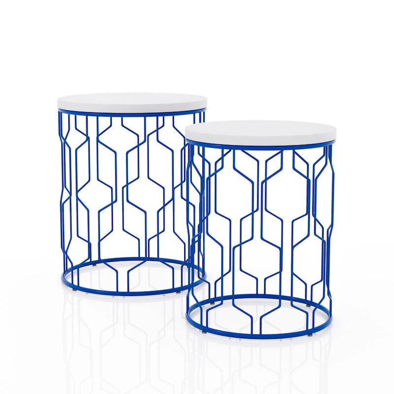 Quarn Modern 16-inch Steel Round 2-Piece Nesting Tables Set by Furniture of America
