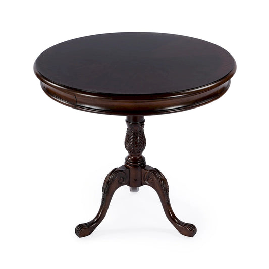 Butler Traditional Round Wooden Pedestal Table in Plantation Cherry Finish - Dark Brown