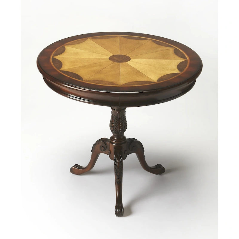 Butler Traditional Round Wooden Pedestal Table in Plantation Cherry Finish - Dark Brown