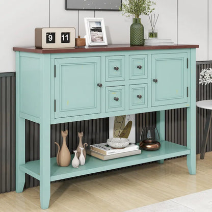 Nestfair Retro Sideboard Console Table with Drawers and Bottom Shelf