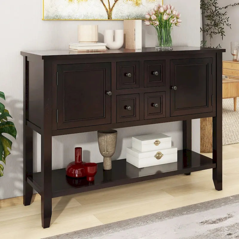 Nestfair Retro Sideboard Console Table with Drawers and Bottom Shelf