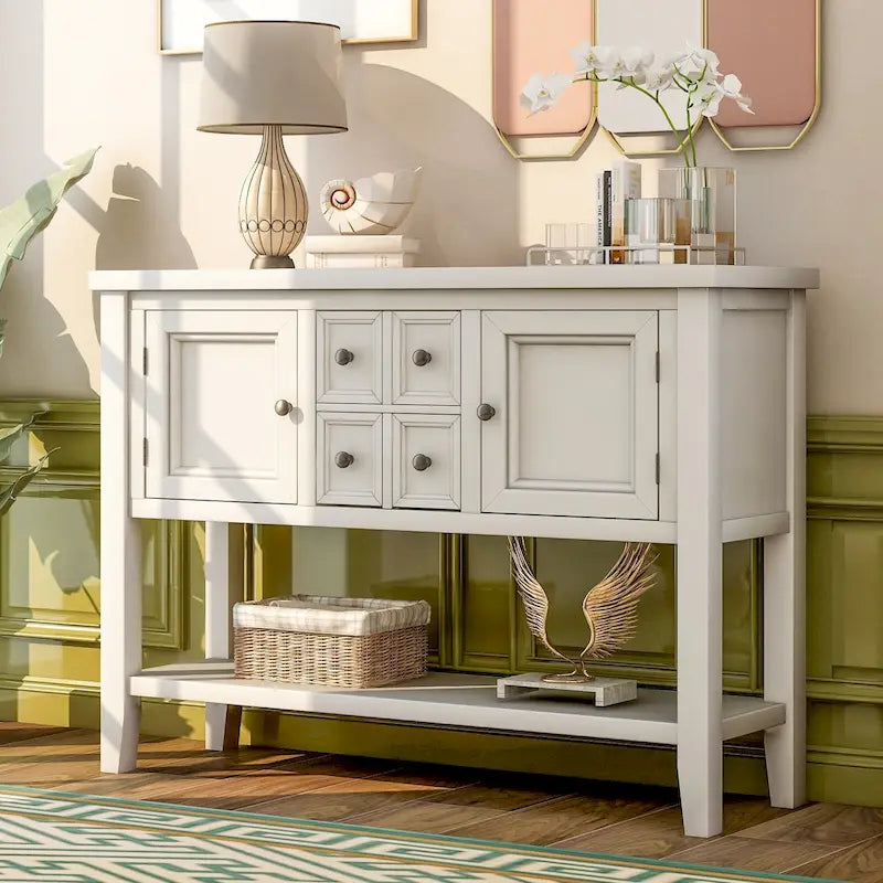Nestfair Retro Sideboard Console Table with Drawers and Bottom Shelf