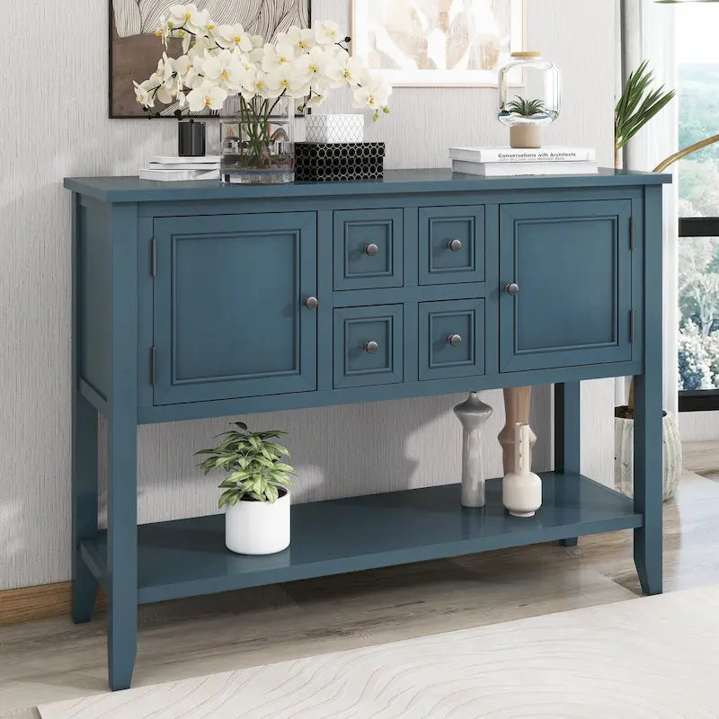 Nestfair Retro Sideboard Console Table with Drawers and Bottom Shelf