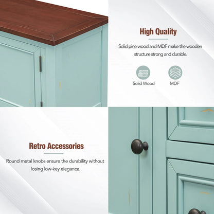 Nestfair Retro Sideboard Console Table with Drawers and Bottom Shelf