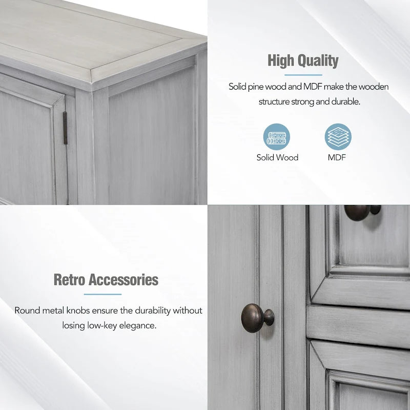 Nestfair Retro Sideboard Console Table with Drawers and Bottom Shelf