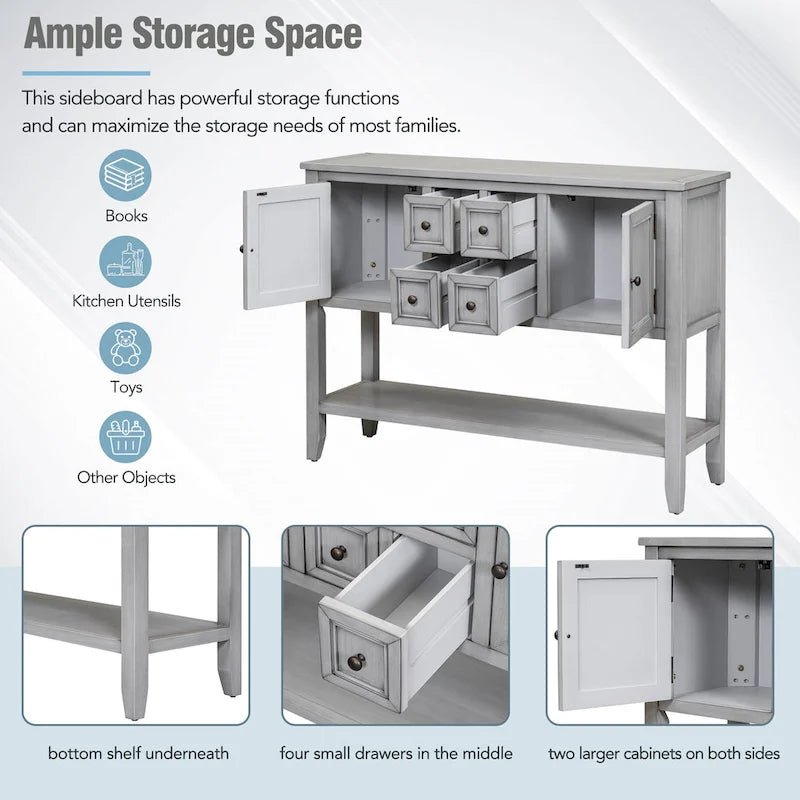 Nestfair Retro Sideboard Console Table with Drawers and Bottom Shelf