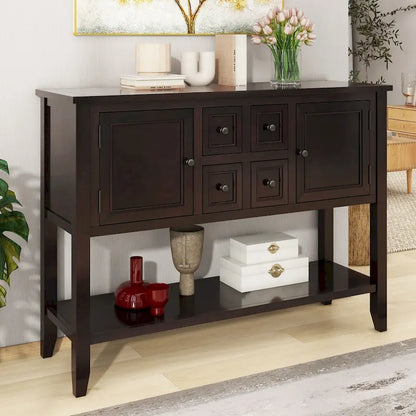 Nestfair Retro Sideboard Console Table with Drawers and Bottom Shelf