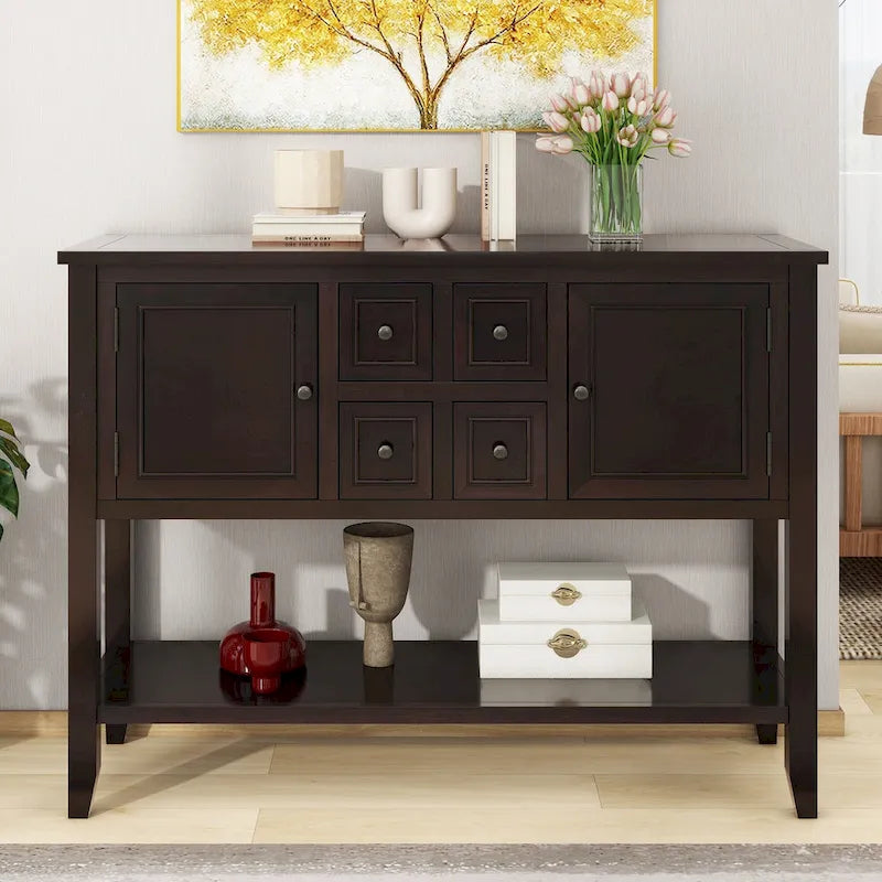 Nestfair Retro Sideboard Console Table with Drawers and Bottom Shelf