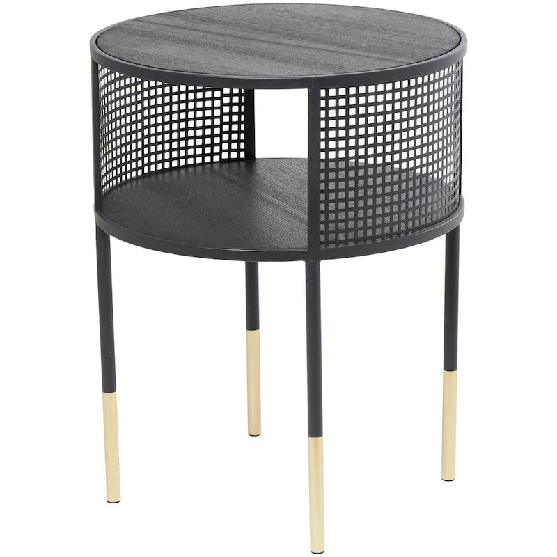 Metal Geometric Open Grid Frame 1 Shelf Accent Table or Coffee Table with Gold Legs Black Roche River Decor