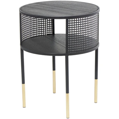 Metal Geometric Open Grid Frame 1 Shelf Accent Table or Coffee Table with Gold Legs Black Roche River Decor