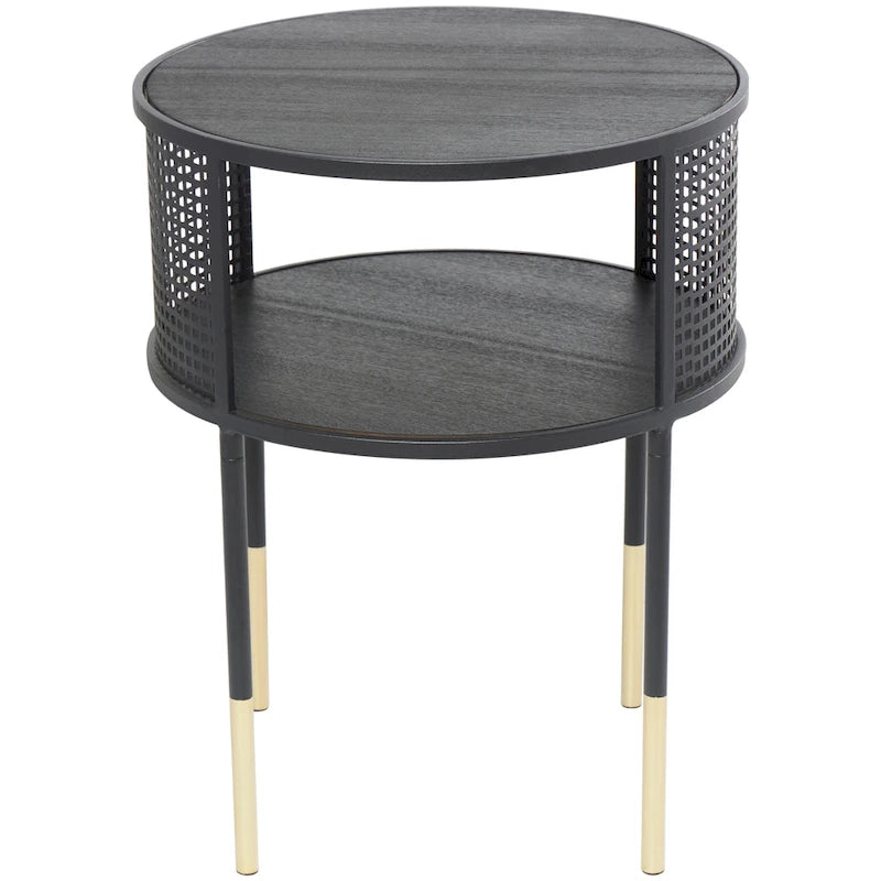 Metal Geometric Open Grid Frame 1 Shelf Accent Table or Coffee Table with Gold Legs Black Roche River Decor