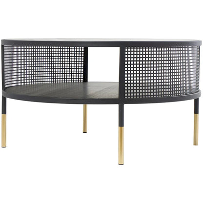 Metal Geometric Open Grid Frame 1 Shelf Accent Table or Coffee Table with Gold Legs Black Roche River Decor