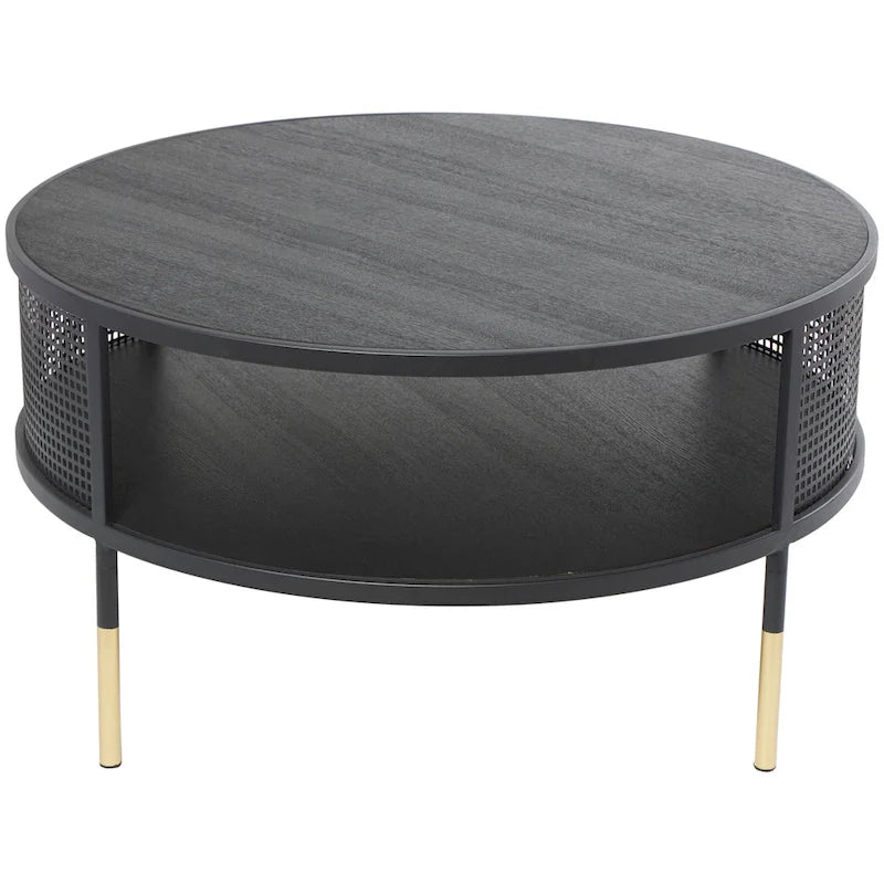 Metal Geometric Open Grid Frame 1 Shelf Accent Table or Coffee Table with Gold Legs Black Roche River Decor
