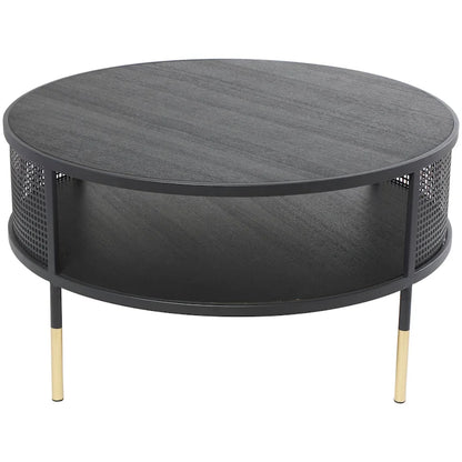 Metal Geometric Open Grid Frame 1 Shelf Accent Table or Coffee Table with Gold Legs Black Roche River Decor