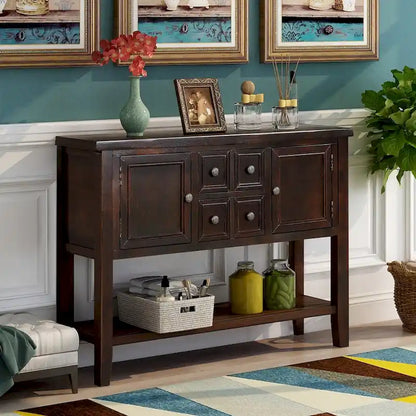Retro Style Buffet Sideboard Wood Console Table with Bottom Shelf, Easy Assemble, for Living Room, Kitchen, Entryway