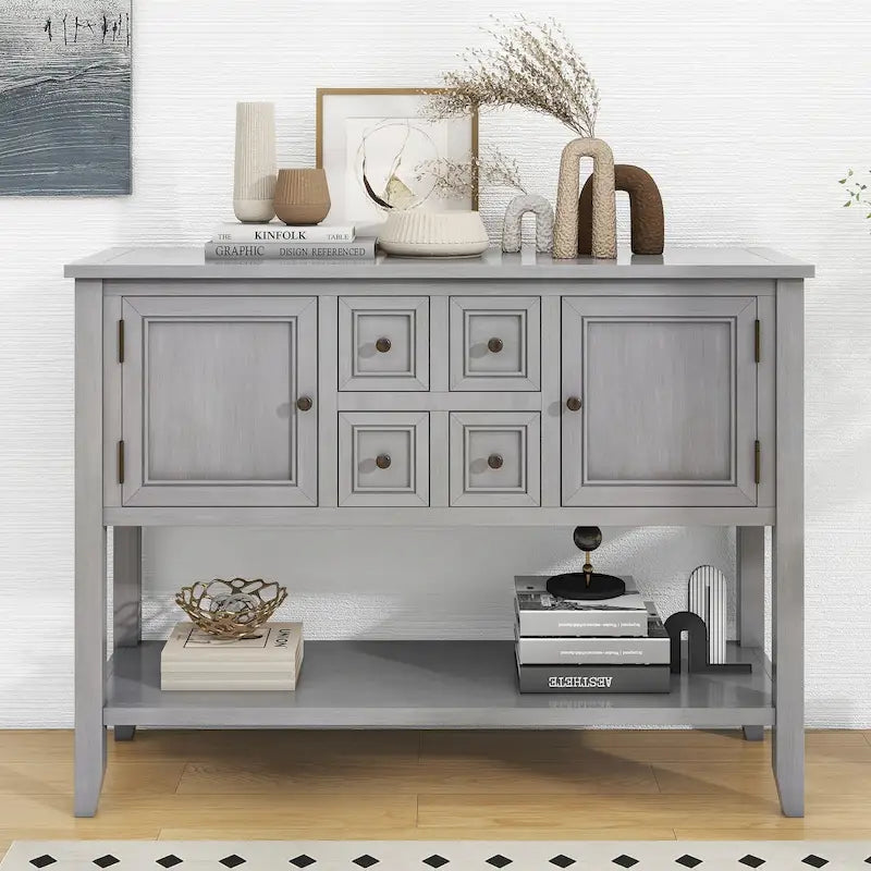 Retro Style Buffet Sideboard Wood Console Table with Bottom Shelf, Easy Assemble, for Living Room, Kitchen, Entryway