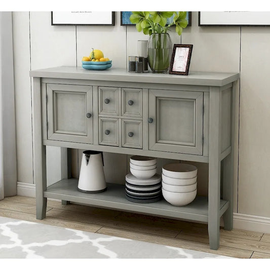 Retro Style Buffet Sideboard Wood Console Table with Bottom Shelf, Easy Assemble, for Living Room, Kitchen, Entryway
