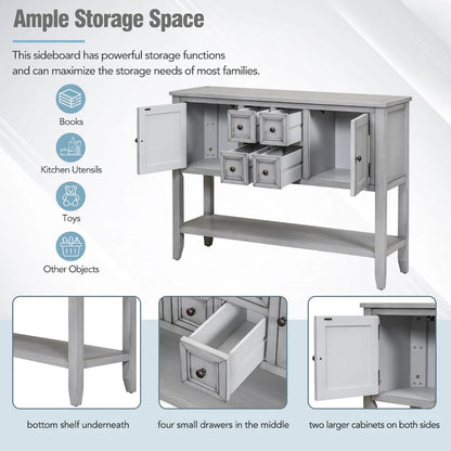 Retro Style Buffet Sideboard Wood Console Table with Bottom Shelf, Easy Assemble, for Living Room, Kitchen, Entryway