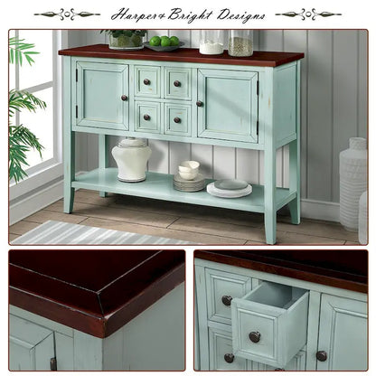 Retro Style Buffet Sideboard Wood Console Table with Bottom Shelf, Easy Assemble, for Living Room, Kitchen, Entryway