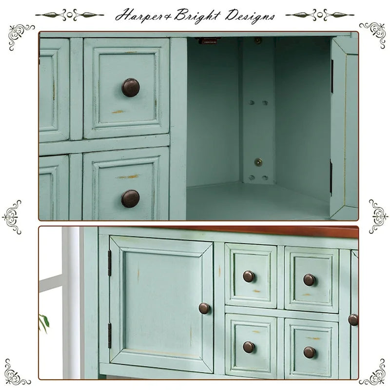 Retro Style Buffet Sideboard Wood Console Table with Bottom Shelf, Easy Assemble, for Living Room, Kitchen, Entryway