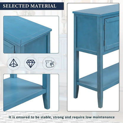 Retro Style Buffet Sideboard Wood Console Table with Bottom Shelf, Easy Assemble, for Living Room, Kitchen, Entryway