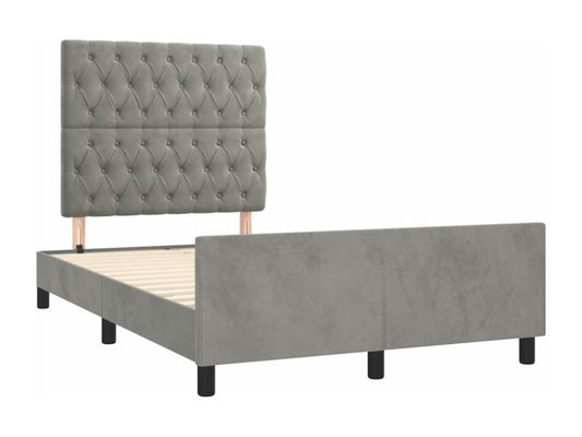 Bed frame with light grey headboard, 120x190 cm, velvet