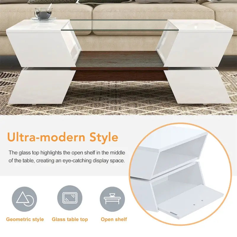 Merax Geometric Style Cocktail Table with Great Storage Capacity