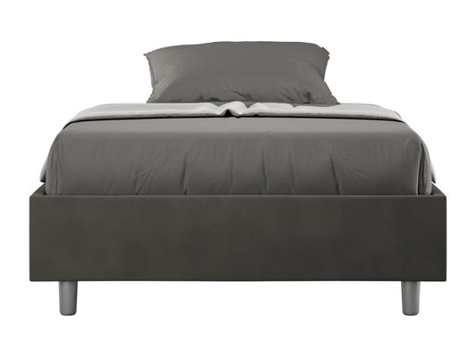 Doucezen 1.5-person bed frame with storage, upholstered 120x190cm grey microfiber.
