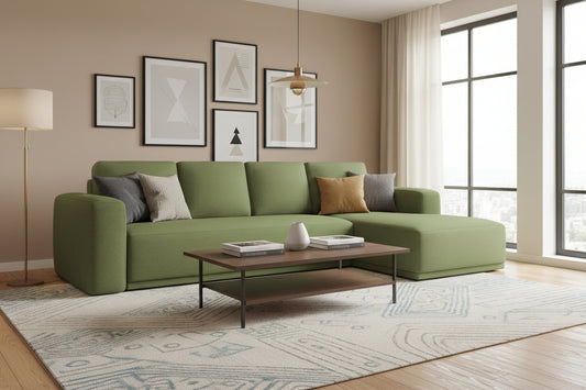 Right-hand corner sofa bed in chenille fabric - bottle green - Doucezen