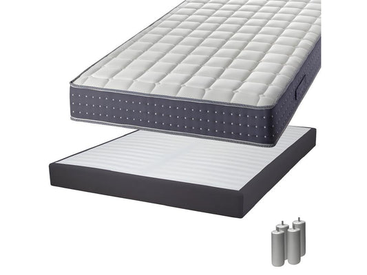 Doucezen - Mattress Pack 140x190 with 2x20cm Detachable Upholstered Bed Base, Doucezen Anthracite, Silver Legs 15cm