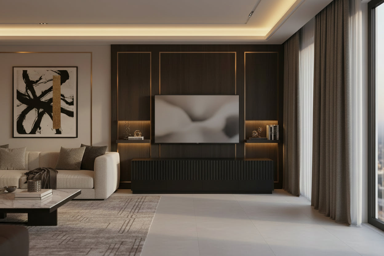 Homzora - 4-Door Wooden TV Stand, 180cm Wide - Black