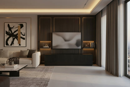 Homzora - 4-Door Wooden TV Stand, 180cm Wide - Black