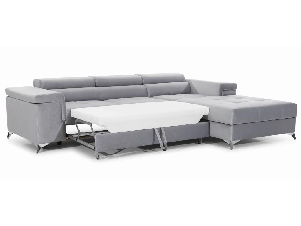 Doucezen 280cm Right-Hand Corner Sofa Bed in Light Grey Fabric with Adjustable Headrests