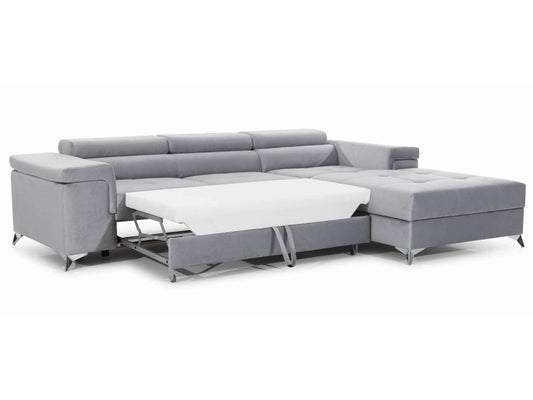 Doucezen 280cm Right-Hand Corner Sofa Bed in Light Grey Fabric with Adjustable Headrests